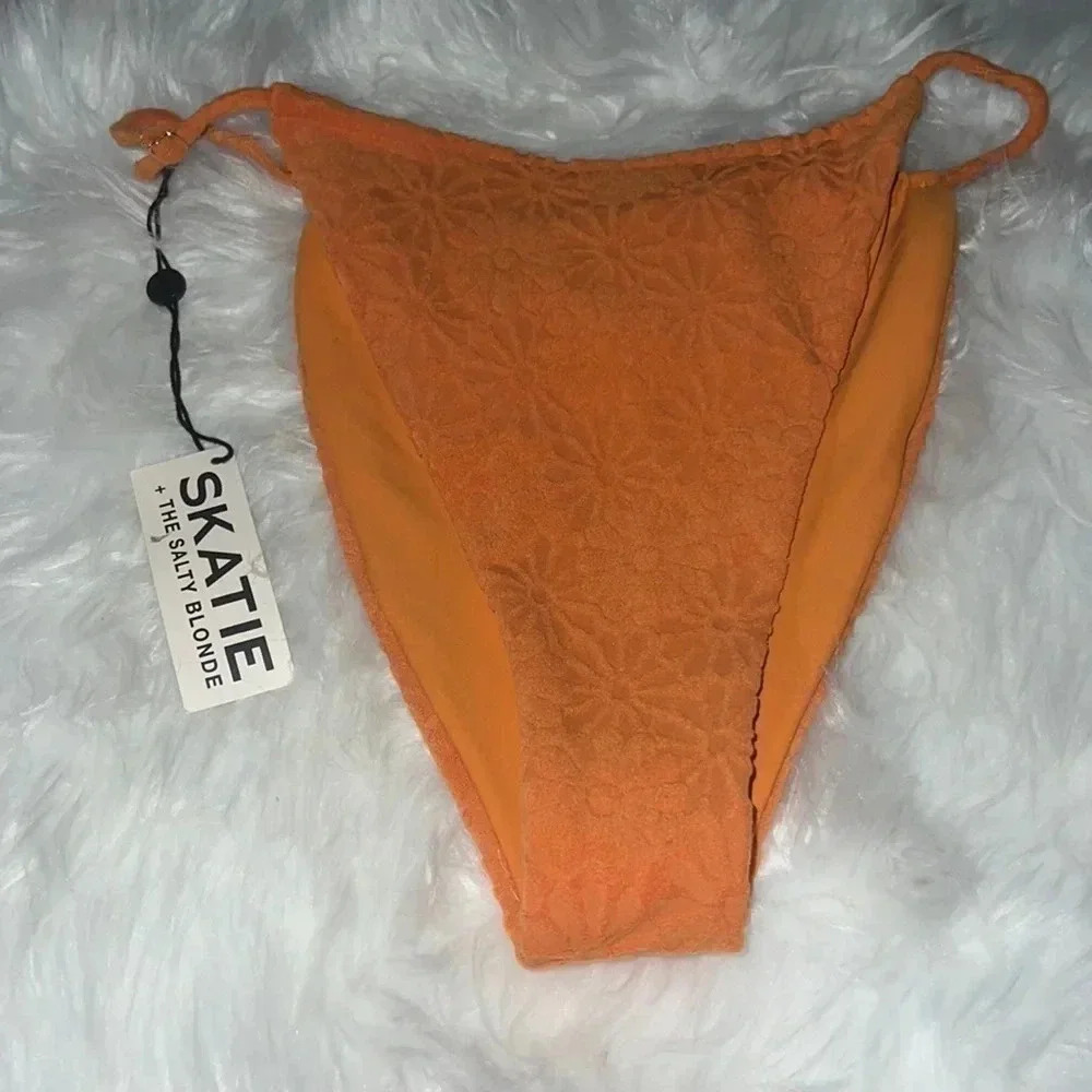 Skatie Orange Floral Crochet Bikini Bottoms